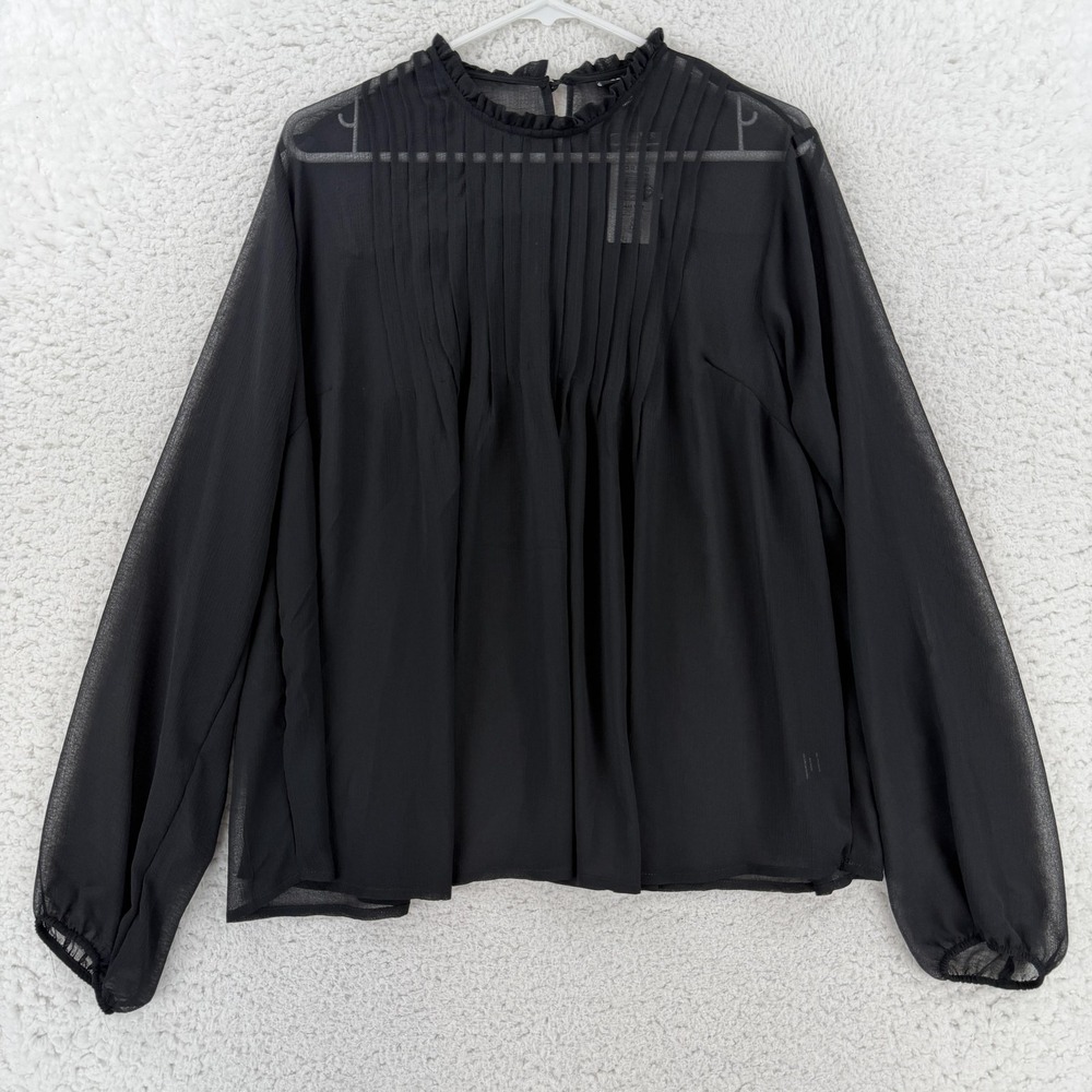 Torrid Blouse Womens 0 Plus Black Chiffon Ruffle Pintuck Long Sleeve Sheer Top